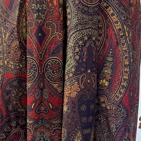 Vintage Paisley Midi Skirt Equestrian Fall Red Navy Green Gold Size 12 - Picture 9 of 16